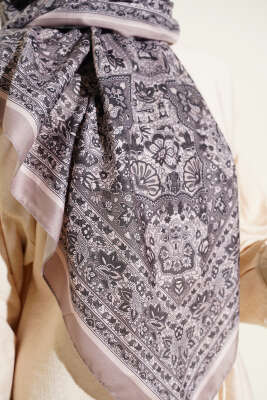 Etnik Desenli Şerit Geçişli Eşarp Kum Bej - Başörtüsü