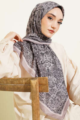 Etnik Desenli Şerit Geçişli Eşarp Kum Bej 