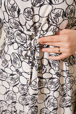 Etnik Desenli Tünelli İp Bağlamalı Elbise Beyaz - Tesettür Elbise