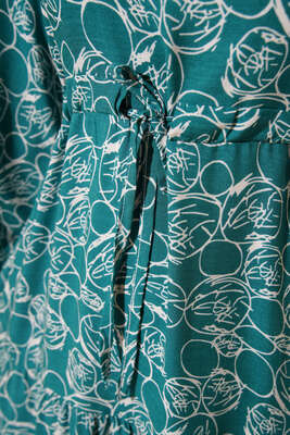 Etnik Desenli Tünelli İp Bağlamalı Elbise Petrol - Tesettür Elbise