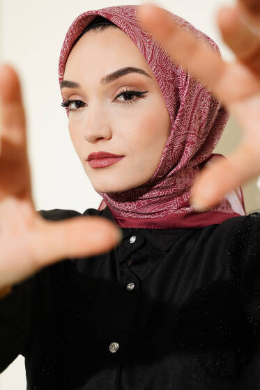 Etnik Motifli Eşarp Kiremit - Başörtüsü