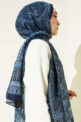 Etnik Paisley Desen Şal Açık Lacivert - Başörtüsü