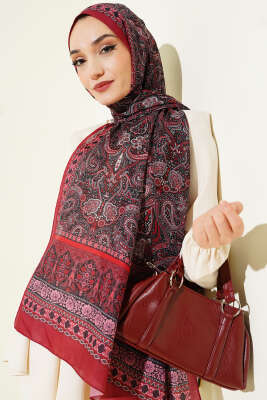 Etnik Paisley Desen Şal Bordo - Başörtüsü