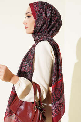 Etnik Paisley Desen Şal Bordo - Başörtüsü