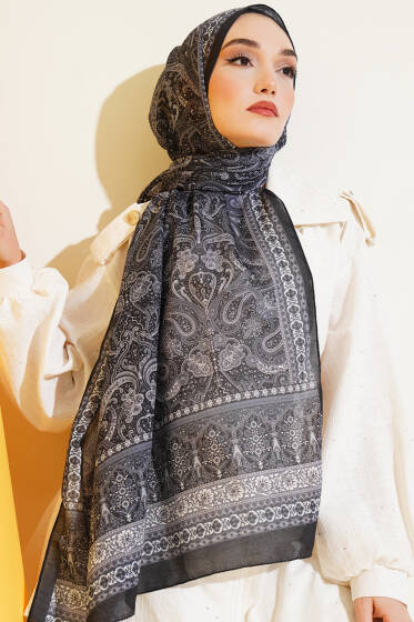 Etnik Paisley Desen Şal Füme - Başörtüsü