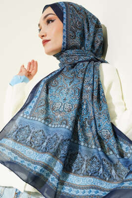 Etnik Paisley Desen Şal İndigo 
