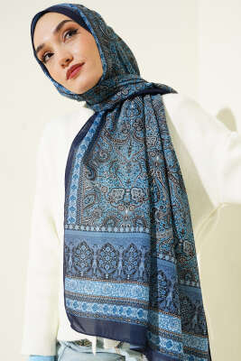 Etnik Paisley Desen Şal İndigo - Başörtüsü