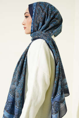 Etnik Paisley Desen Şal İndigo - Başörtüsü