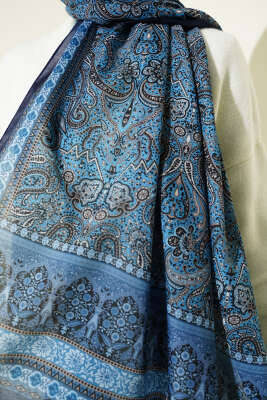 Etnik Paisley Desen Şal İndigo - Başörtüsü