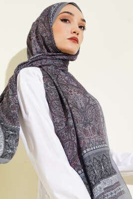 Etnik Paisley Desen Şal Kayrak Grisi 