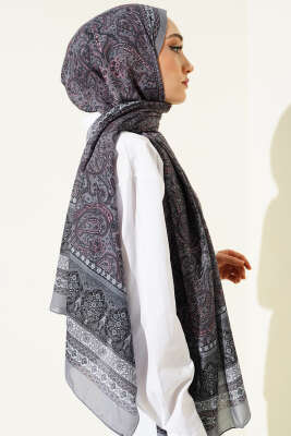 Etnik Paisley Desen Şal Kayrak Grisi - Başörtüsü
