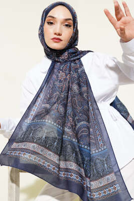Etnik Paisley Desen Şal Lacivert 