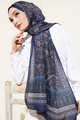 Etnik Paisley Desen Şal Lacivert - Başörtüsü