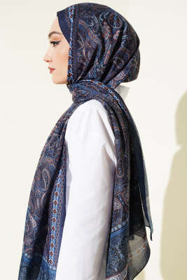 Etnik Paisley Desen Şal Lacivert - Başörtüsü