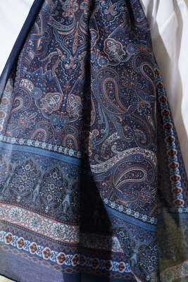 Etnik Paisley Desen Şal Lacivert - Başörtüsü