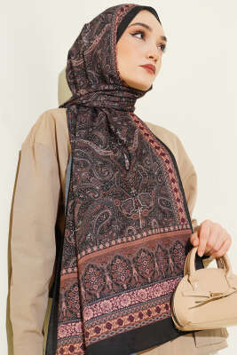Etnik Paisley Desen Şal Siyah - Başörtüsü