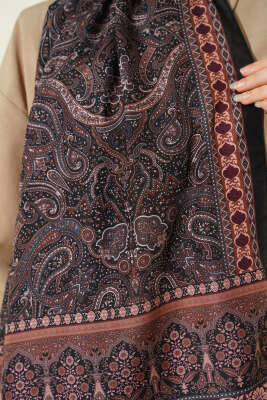 Etnik Paisley Desen Şal Siyah - Başörtüsü