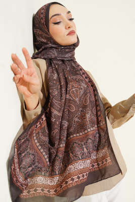Etnik Paisley Desen Şal Siyah Kahve - SARPA
