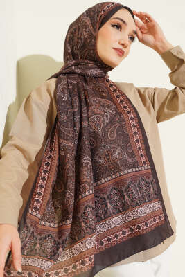 Etnik Paisley Desen Şal Siyah Kahve - Başörtüsü