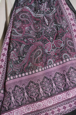 Etnik Paisley Desen Şal Siyah Lila - Başörtüsü