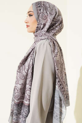 Etnik Paisley Desen Şal Taş Gri - Başörtüsü