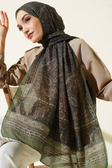 Etnik Paisley Desen Şal Zümrüt - Başörtüsü