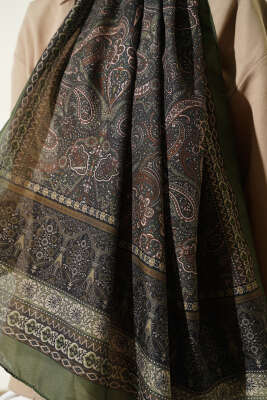 Etnik Paisley Desen Şal Zümrüt - Başörtüsü