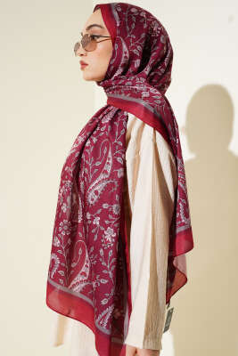 Etnik Paisley Soft Şal Bordo - Başörtüsü