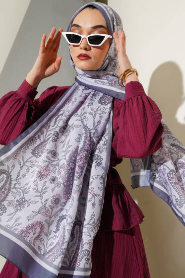 Etnik Paisley Soft Şal Gri - Başörtüsü