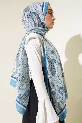 Etnik Paisley Soft Şal Mavi - Başörtüsü
