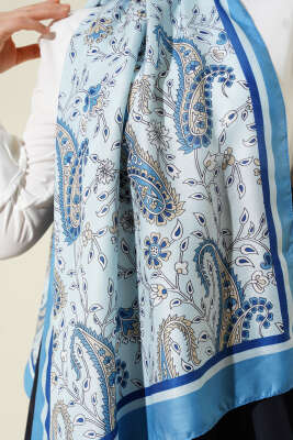 Etnik Paisley Soft Şal Mavi - Başörtüsü
