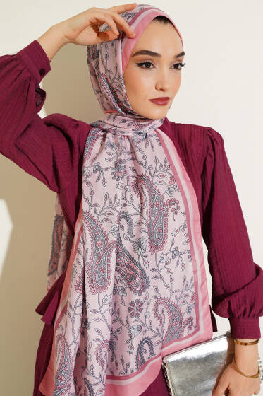 Etnik Paisley Soft Şal Somon - Başörtüsü