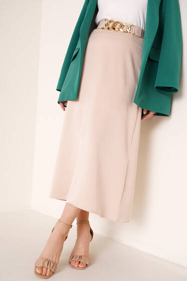 Evaze Saten Bej Etek - Uzun Etek