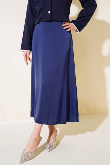 Evaze Saten Etek Lacivert - Etek