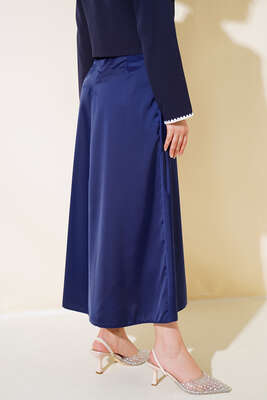 Evaze Saten Etek Lacivert - Uzun Etek