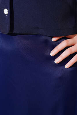 Evaze Saten Etek Lacivert - Uzun Etek