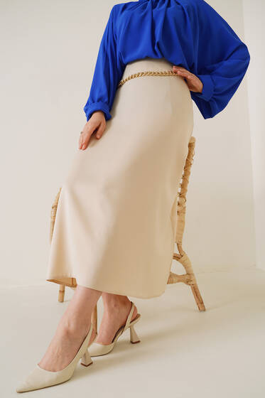 Evaze Saten Krem Etek - Uzun Etek