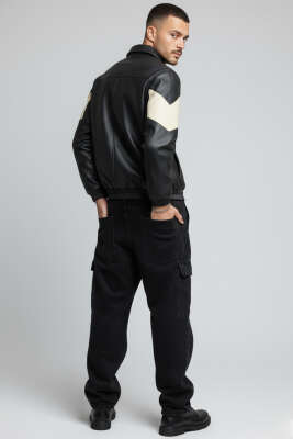 Ez Desenli Erkek Deri Mont Siyah - Erkek Mont