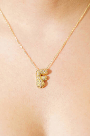 F Harfli Taşlı Kolye - Kolye