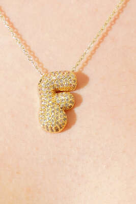 F Harfli Taşlı Kolye - Kolye