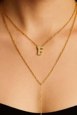 F Harfli Zincir Kolye Gold - Kolye