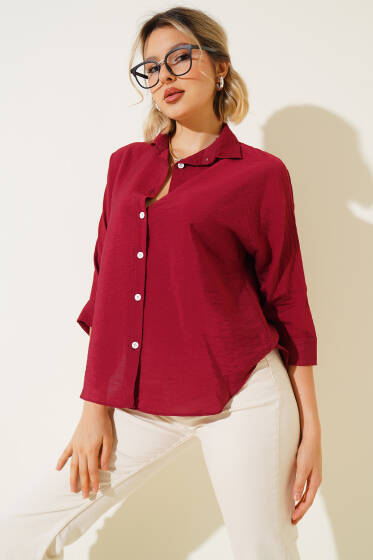 Fakir Kol Basic Gömlek Bordo - Kadın Giyim Modelleri