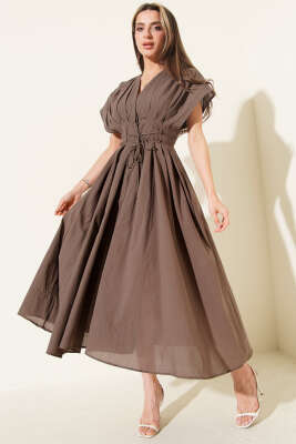 Fakir Kol Bel İpli Elbise Kahve - QUZU