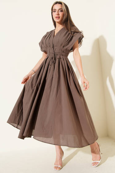 Fakir Kol Bel İpli Elbise Kahve - Kadın Giyim Modelleri