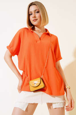Fakir Kol Bürümcük Bluz Oranj - Kadın Giyim Modelleri