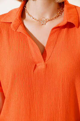 Fakir Kol Bürümcük Bluz Oranj - Kadın Giyim Modelleri