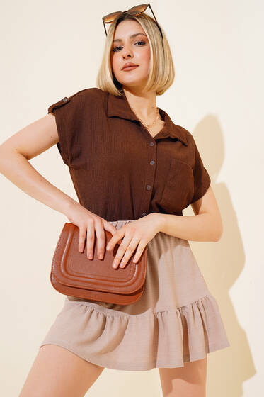 Fakir Kol Bürümcük Gömlek Kahve - Yeni Giyim