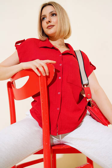 Fakir Kol Bürümcük Gömlek Kırmızı - Yeni Giyim