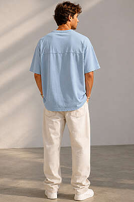 Fakir Kol Erkek T-shirt Bebe Mavi - Erkek T-shirt