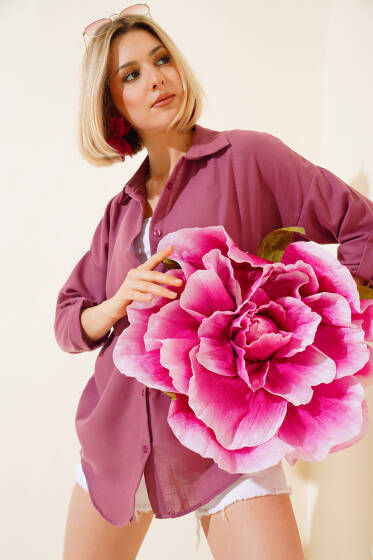 Fakir Kol Keten Gömlek Menekşe - Yeni Giyim